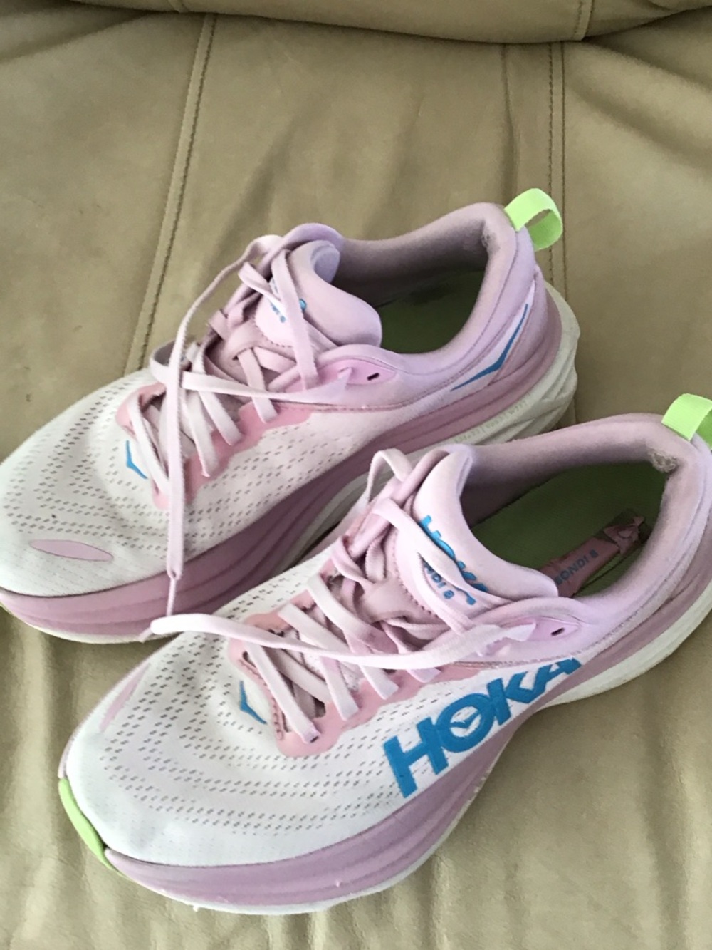 Hoka Pink, White and Blue Shoes size 8 B